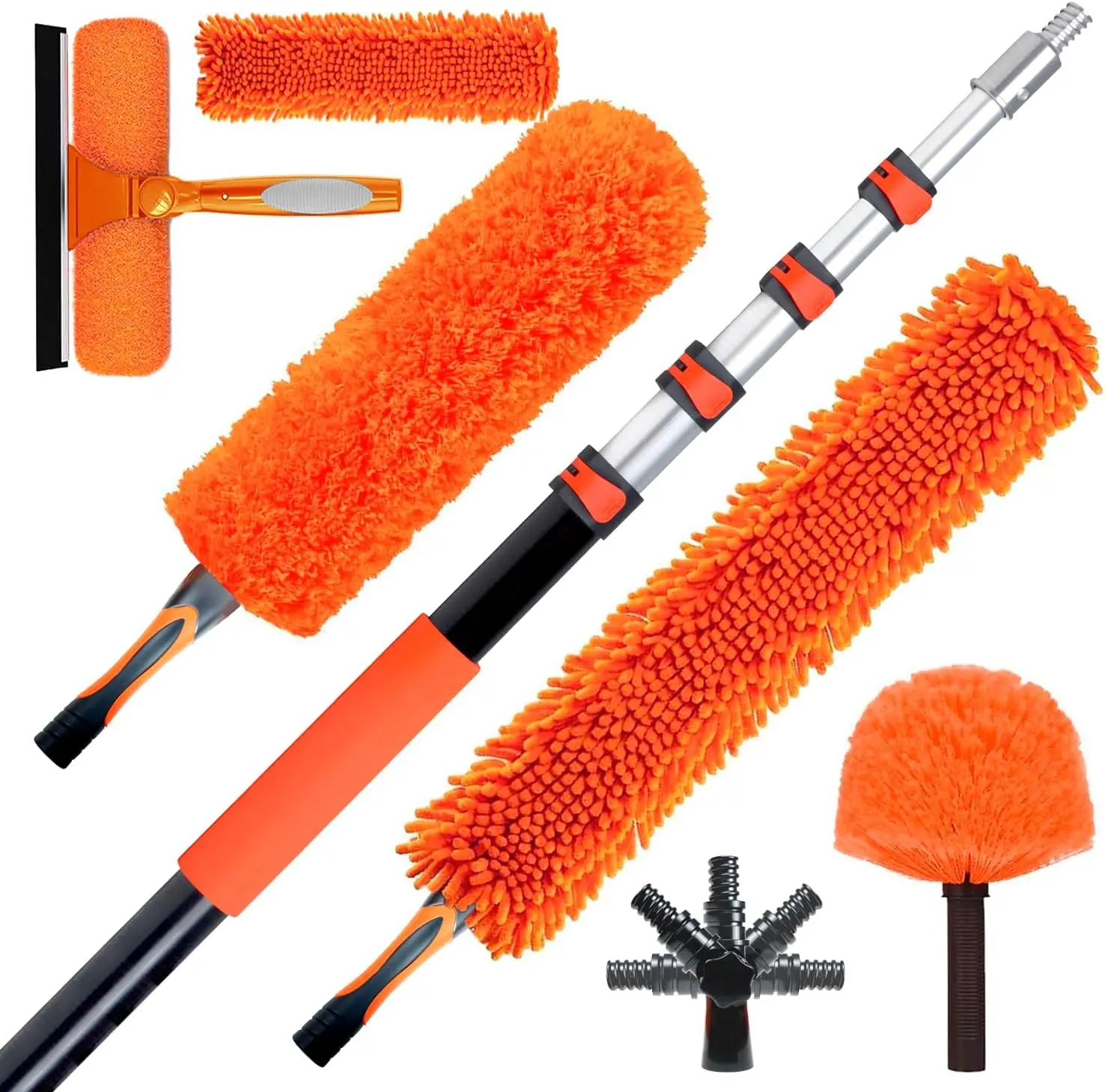 

20FT High Reach Duster Cleaning Kit with Extension Pole, Ceiling Fan Cleaner for Blades, Cobweb, Window Squeegee