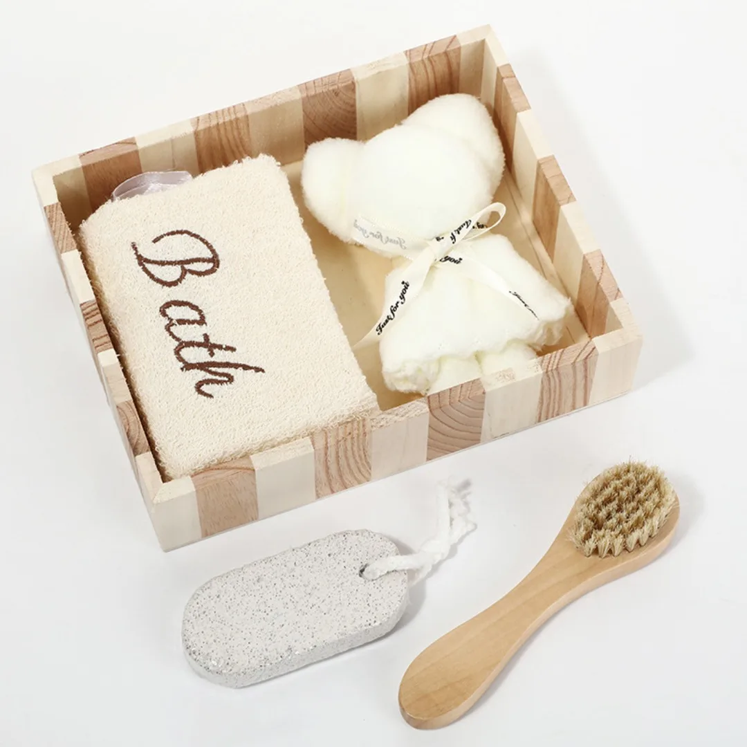 

1 Set Spa Shower Gift Box Bathing Skin Cleaning Kit Gift For Women Sisal Bath Flower Foot File Kit Back Scrubber Gloves Massager