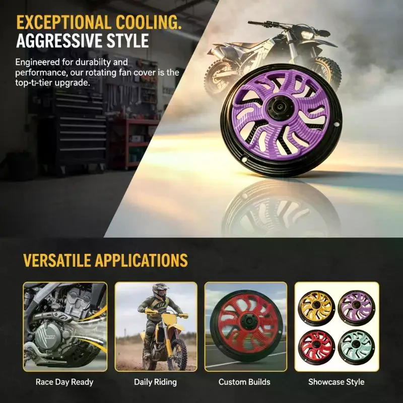 Universal Motorcycle Rotating Fan Cover Corrosion Resistant Plastic Spinner Radiator Long Lifespan for Outdoor Adventure Riding