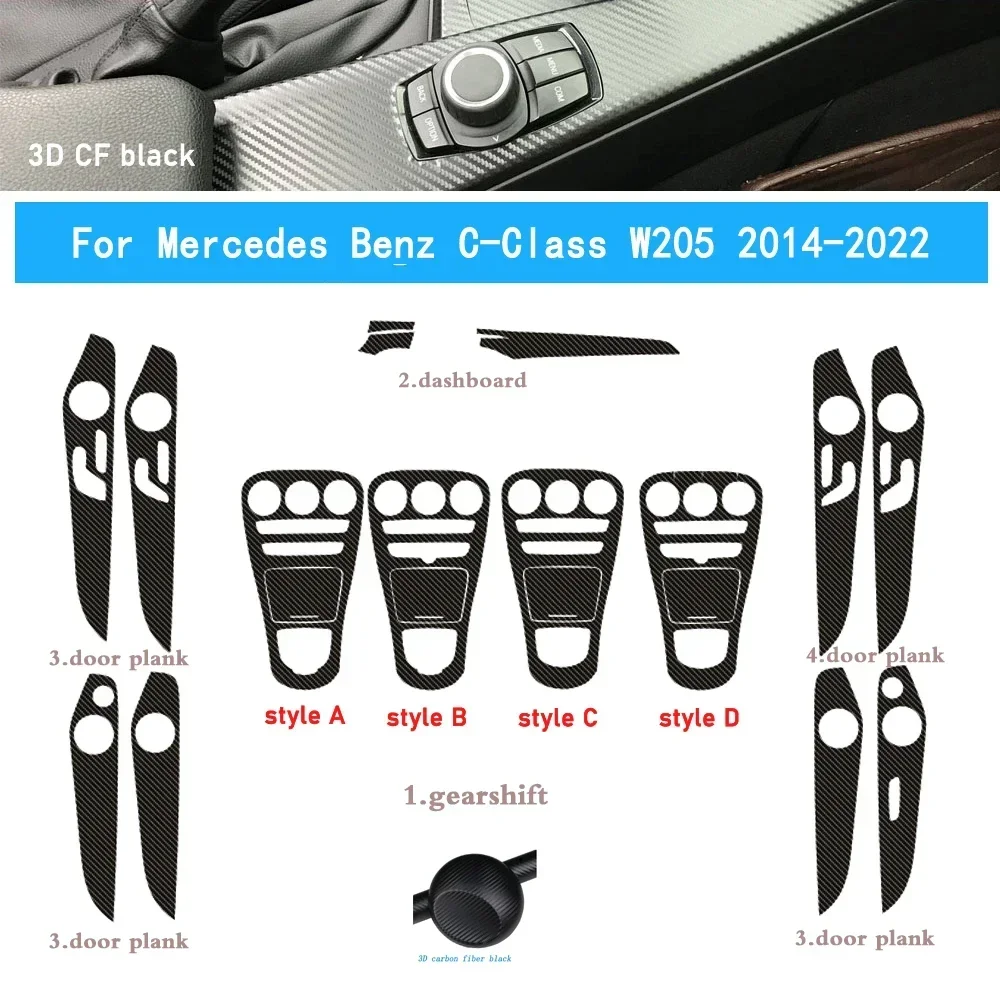 Car-Styling Carbon Fiber Car Interior Center Console Color Change Molding Sticker Decals For Mercedes Benz C-Class W205 2014-22