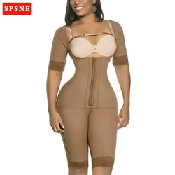 Post Shapewear With Short Sleeves Open Bust Bodysuit With Hooks Waist Trainer Body Shaper Tummy Colombian Reductive
