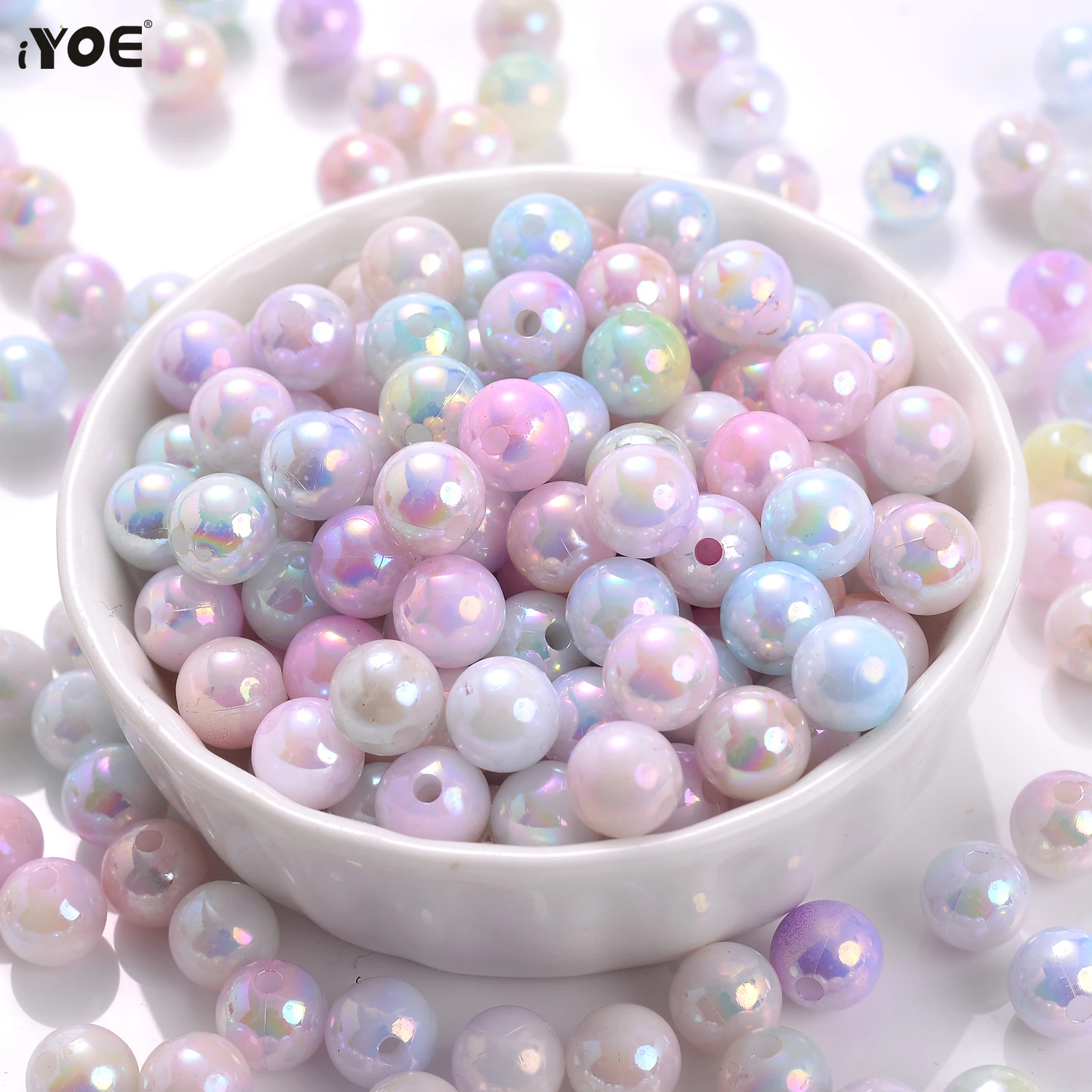 8/10mm Mermaid Color Shiny Acrylic Spacer Loose Beads Imitation Pearl Round Beads For Jewelry Making Necklace Bracelet