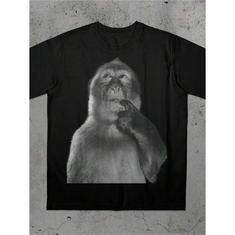 Funny Monkey T-shirt, Silly and Cute T-shirt, Retro Style, Quirky Core Summer Men's T-shirt, Summer New Unisex