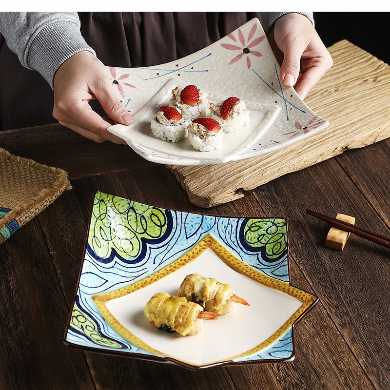 Japanese-style Art Plant Ceramic Sailing Western-style Steak Ramen Dish Simple Home Sushi Dessert Square Kitchen Tableware