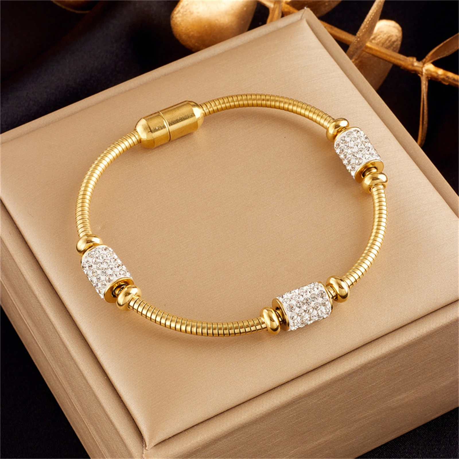 316L Stainles Steel Simplicity Embed Geometric Zircon Circular Bracelet Ladies Fashion Trend High Jewelry Accessories Party Gift