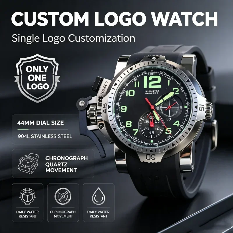 2026 New 44mm Fashion Sport Quartz Chronograph 904L Stainless Steel Watches for Men