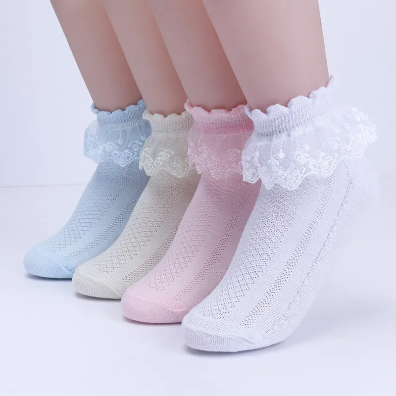 Summer Fashion Kids Socks Baby Girl Ruffle Sock Cute Frilly Toddle Designer White Pink Lace Children Cotton Socks for Girls