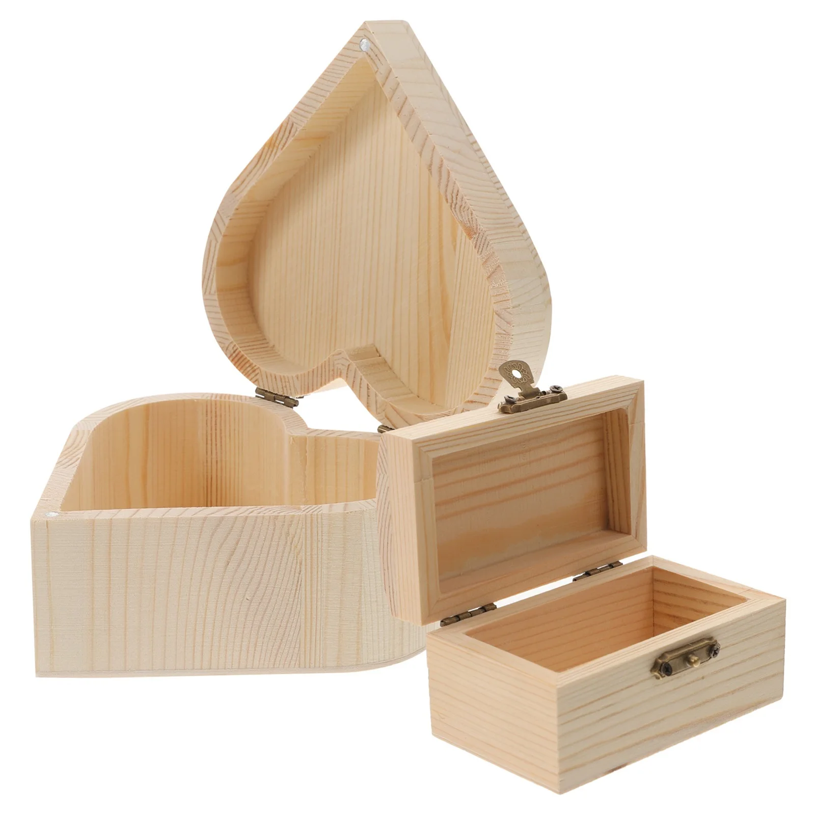

2pcs Blank Wooden Storage Box Diy Craft Unfinished Jewelry Holder Trinket Case Decorative Wooden Box Necklace Ring Holder