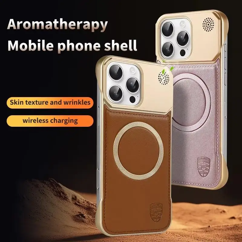 

Luxury Leather Borderless Heat Dissipation Magsafe Phone Case For iPhone 11 12 13 14 15 16 Pro Max 16 E Magnetic Protect Cover
