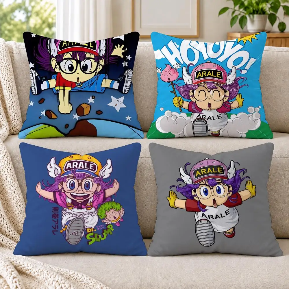 Cartoon Dr S-Slump Arale Cushion Cover Short Plush Double-Sided Printing Sofa Bedroom Living Room Throw Pillow Cover Home Decor