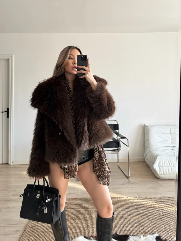 

Винтажное пальто с воротником-стойкой, очень красивое, с леопардовым принтом, из искусственного меха, средней длины, осенне-зимнее, теплое, женская модная верхняя одежда