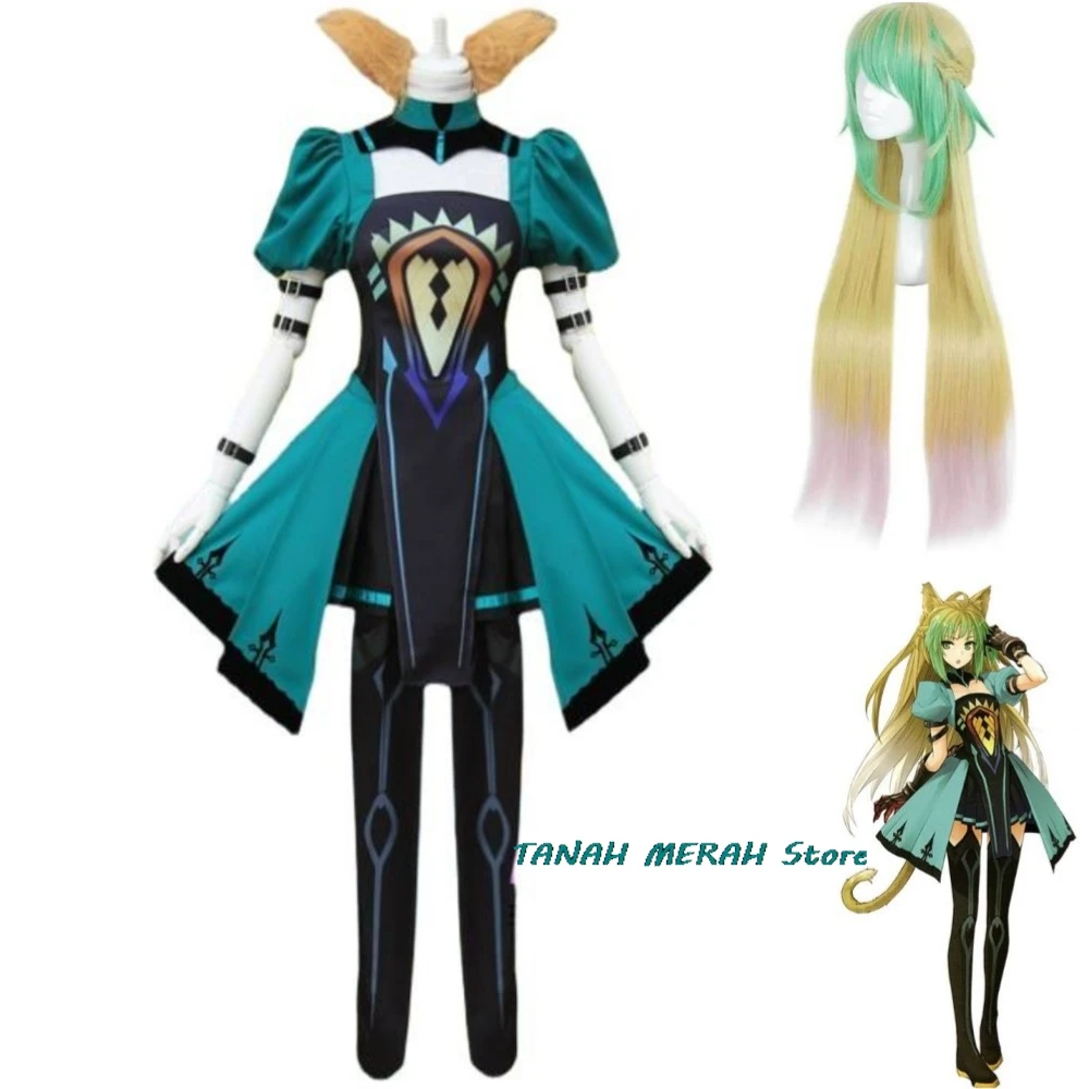 

Anime Game Fate/Apocrypha Grand Order Atalanta Cosplay Costume Archer Wig Green Skirt Uniform Full Set Woman Sexy Party Suit