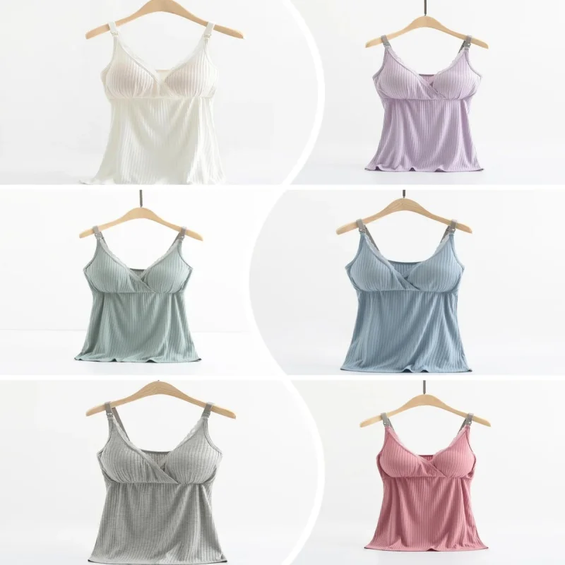 

Breastfeeding Straps Cross Comfortable Stretch Home Nursing Clothes No Need To Wear Bras Nursing Clothes Modal with Chest Pads
