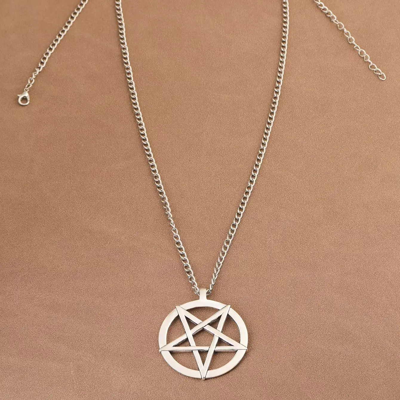 Large Pentacle Pentagram Round Star Of David Pendant Necklace Adjustable Length Long Jewelry Choker Link Chain Lagenlook 34\