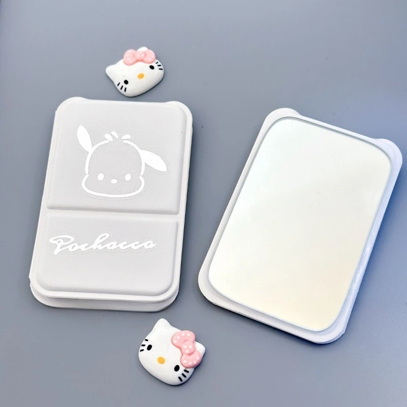 Kawaii Sanrio Hello Kitty Pochacco Portable pliant Mini Portable miroir de maquillage étudiant mignon miroir de poche carré HD