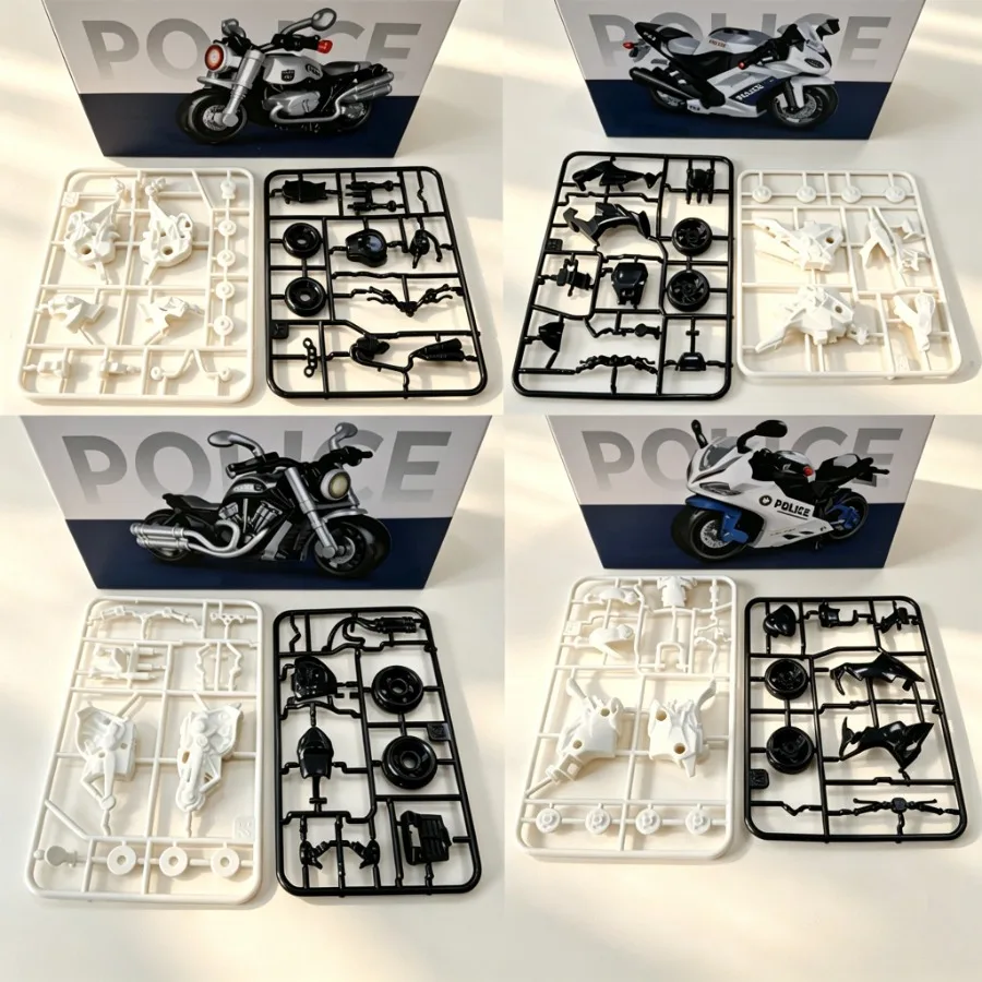4/16pcs DIY Police Motorcycle Model Kit, Detailed Retro Police Bike, Desktop Collectible Decor, Model Gift for Collectors