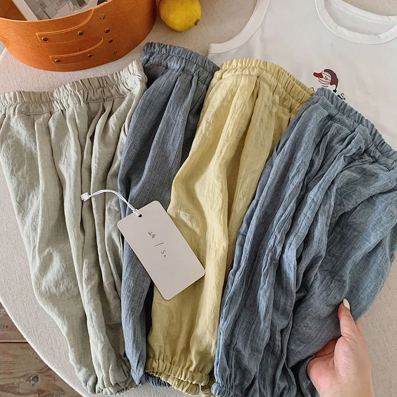 MILANCEL Summer Kids Casual Pants 2-7T Solid Color Boys Trousers Loose Thin Children Tapered Pants Versatile Girls Pants
