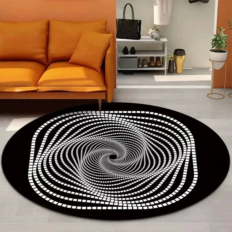 Living Room Round Carpet Spiral Stripes 3D Optical Illusion Floor Mat Bedroom Mats Washable Door Rugs Home Decoration Tapis Rond