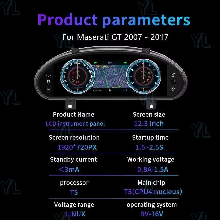 

YL для Maserati GT Gran Turismo 2007-2017 цифровой приборной панели спидометр виртуальный кабинет Carplay ЖК-дисплей приборная панель кластер