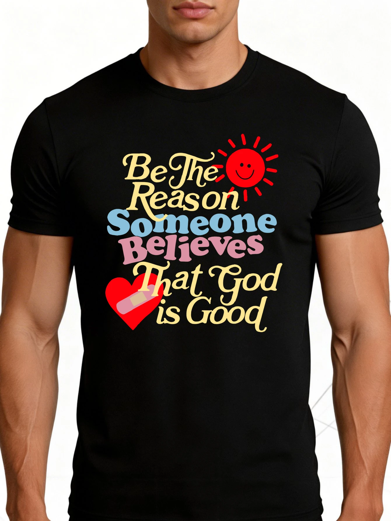 Men's Plain Graphic T-Shirt - Breathable, Soft, Lightweight - Become a Reason for Someone to Believe God Is Good - Vintage Fun Graphic Casual Short Sleeve Summer Top, Gift for Him