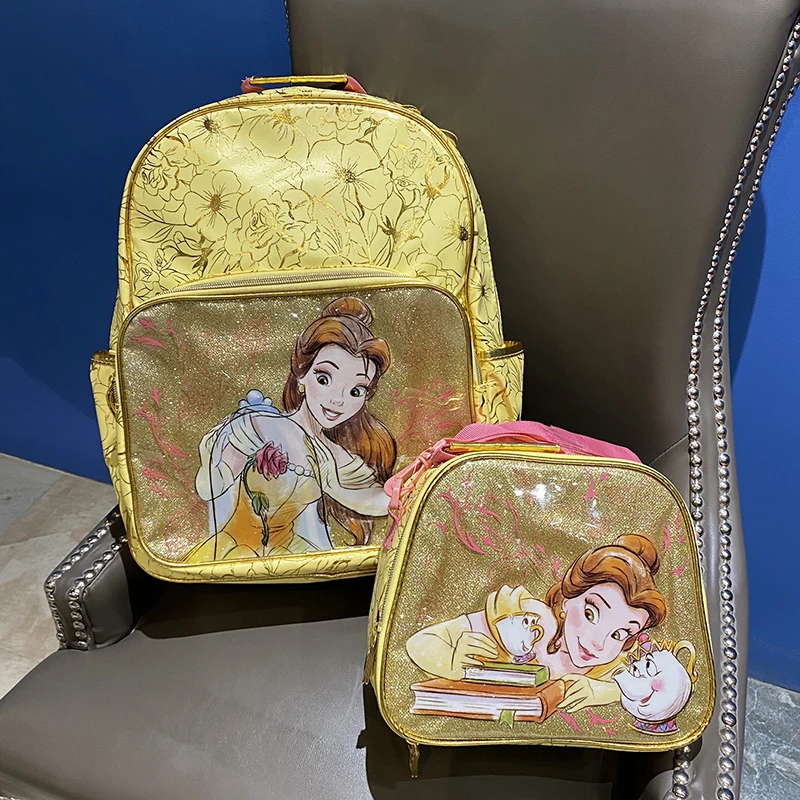 

Disney Original Beauty and The Beast Princess Bell Elementary School Backpack Shoulder Insulated Lunch Bag Backpack Girls Gift