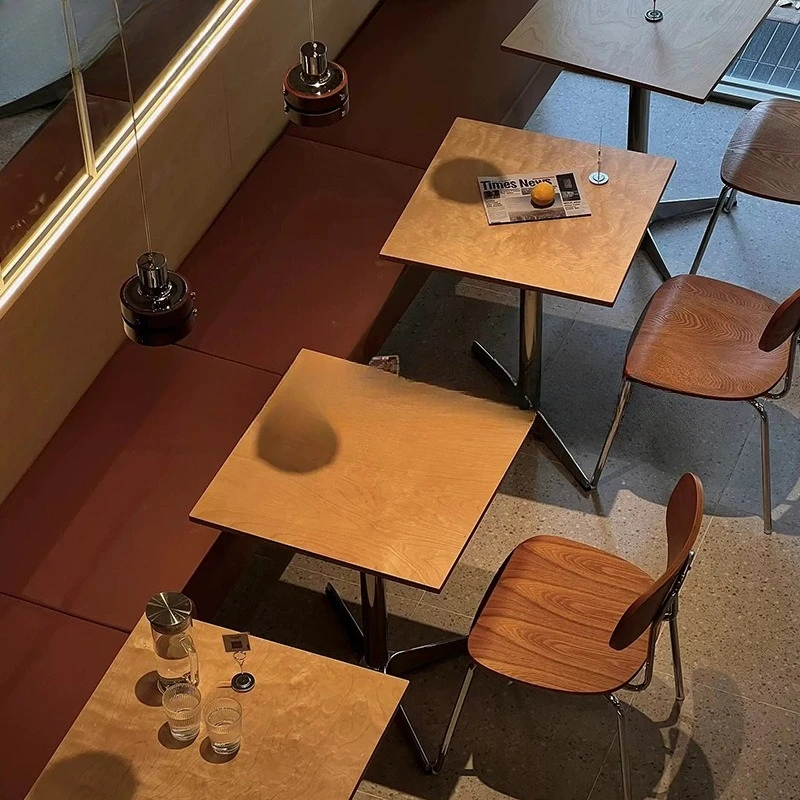 طاولة وكرسي مقهى على طراز العصور الوسطى وطاولة طعام من الخشب الصلب والشاي والحليب وطاولة مربعة صغيرة بسيطة #4