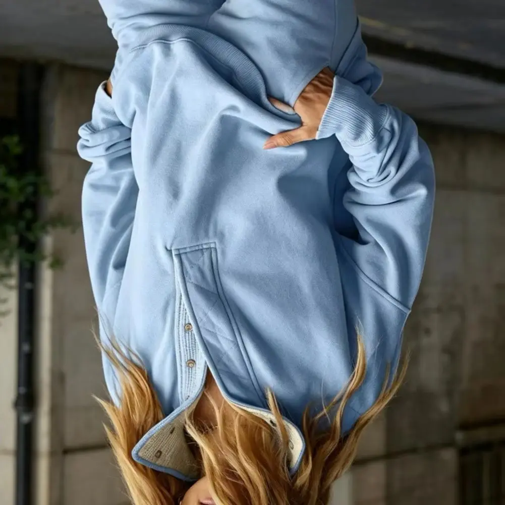 Women Oversized Sweatshirt with Snap Button Fall Winter Sweatshirt Women Oversized Casual Button Pullover Tops Fashion Outfits