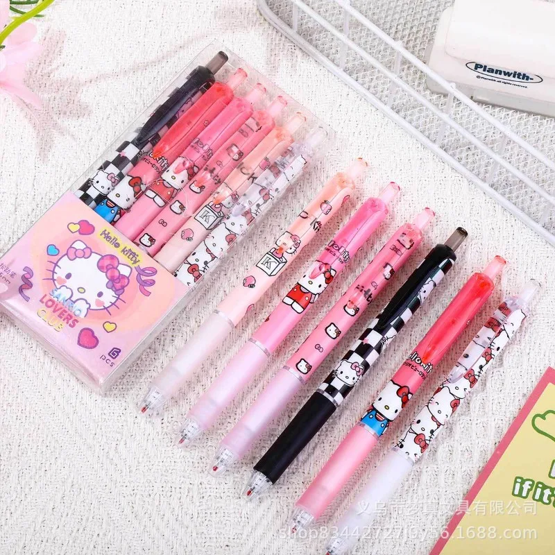 

6pcs Kitty Gel Pen Kawaii Student Stationery School Supplies ST 0.5 Black Cartoon Patch Press Pen Cute Press Signature Pen Gift
