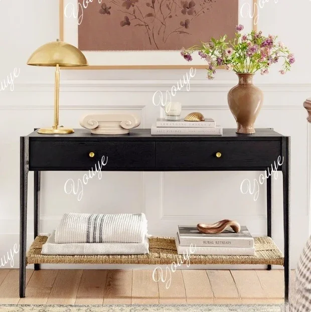 J American Retro Solid Wood Entrance Table, Sofa Backrest Side Table, Entrance Foyer, Case Corridor Partition Decorative Ornamen