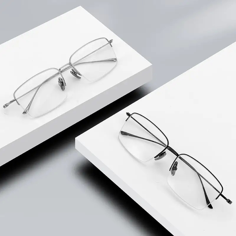 Chashma Men Half Rim Frame Lightweight Business Glasses High-quality Pure Titanium HInges IP plating Great Quality Square Frames