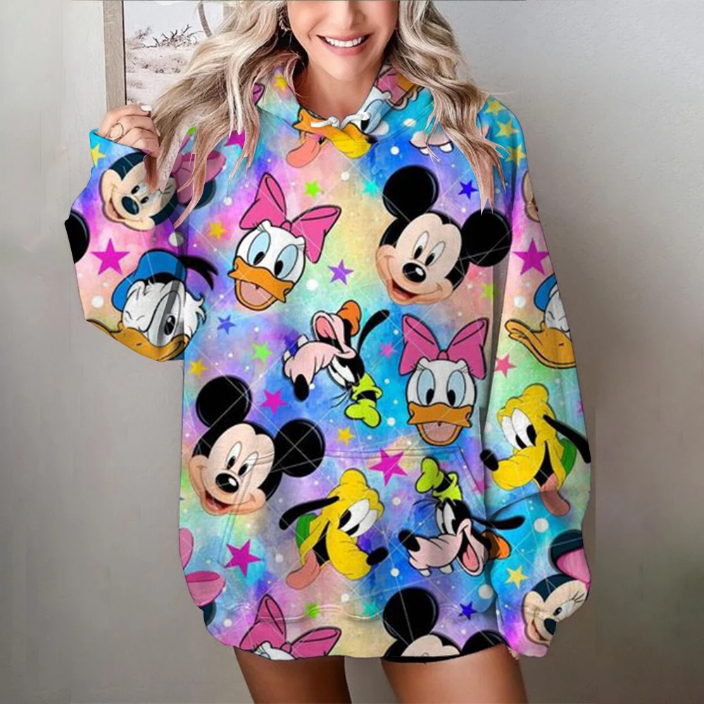 Disney 2024 Fall New Fashion Casual Cartoon Mickey Mouse Mickey and Minnie Print Slim O-Neck Long Sleeve Sweatshirt