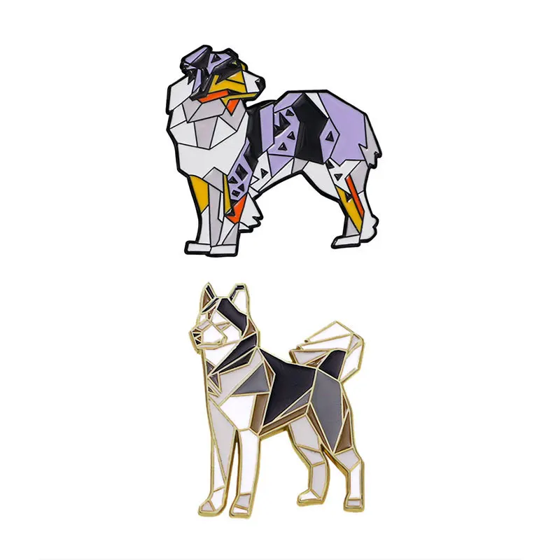 Cartoon Geometry Line Dog Enamel Brooch Creative Origami Animal Shepherd Husky Lapel Pin Badge Backpack Clothing Accessories