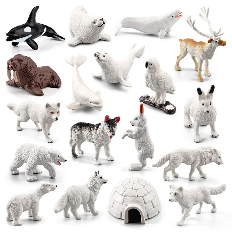 18PCS Set Simulation Mini Polar Animal Model Set PVC Solid Arctic Fox Polar Bear White Fox Seal Polar Animal Model Figure Toys