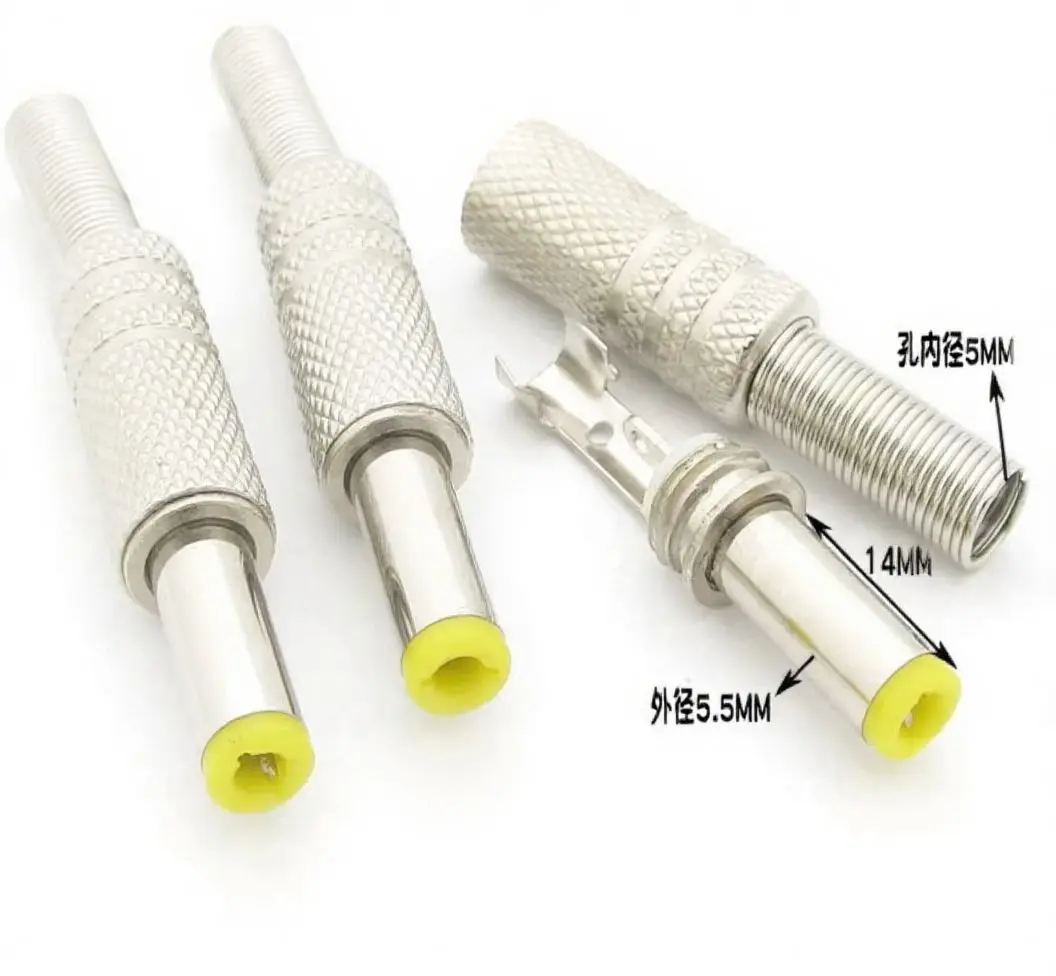 10PCS 5.5x2.1mm Metal Shell DC Power Plug with Fork Pin Contact - Spring Loaded Solder Type Connector