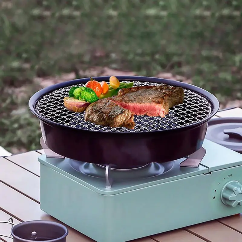 Portable Korean Grill Pan Camping Grill Pan Non-stick Picnic Stovetop Baking Tray Barbecue Frying Pan Camping Grilling Accessory