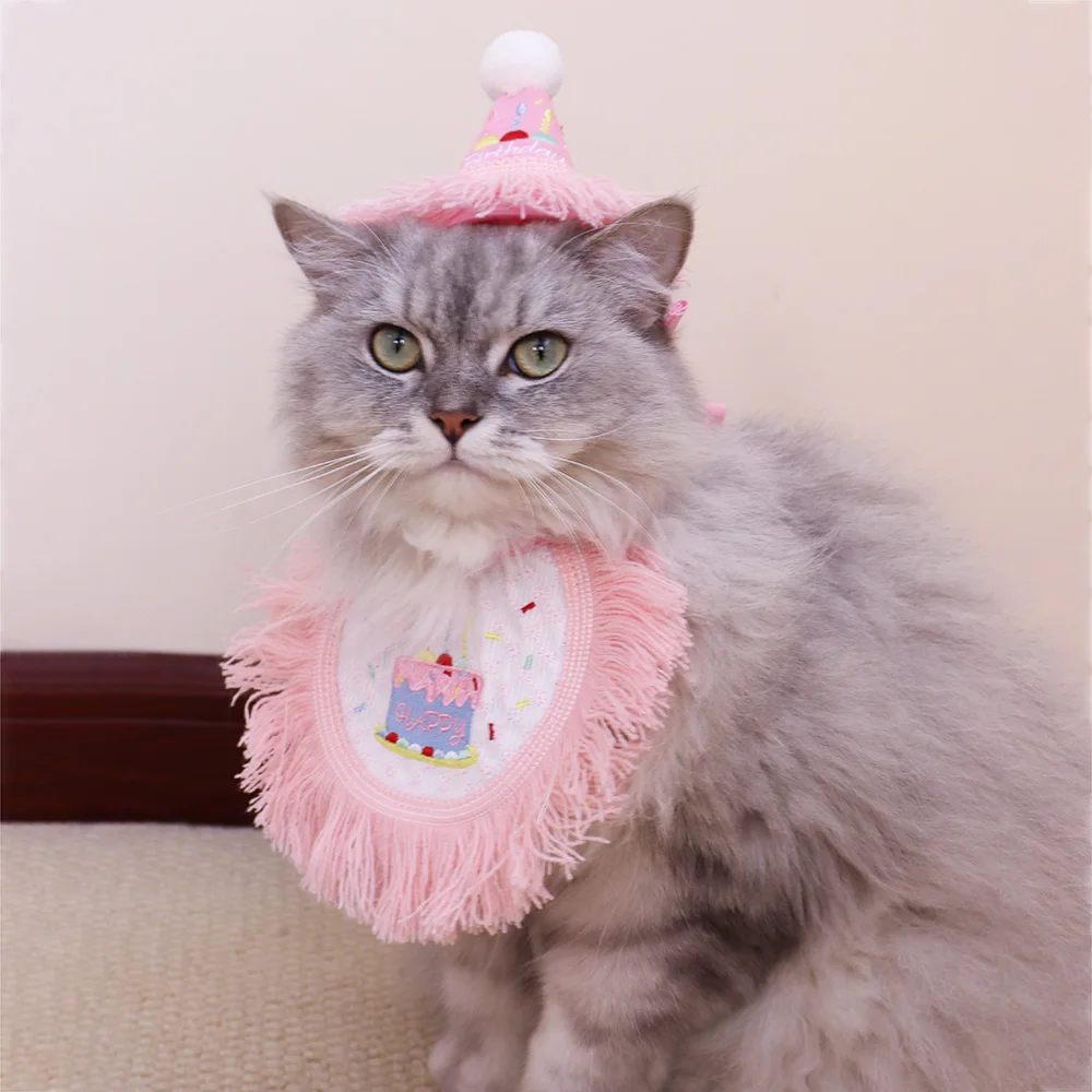 

1 Pc Puppy Cat Bib Adjustable Drool Scarf Pets Accessories Birthday Party Hat Large Cat Dog Bandana Set