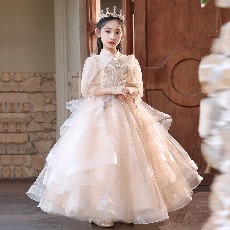 Children's Dress Light Luxury Wedding Mori Little Girl Birthday Princess Dress Premium Piano Performance Dress Ballet