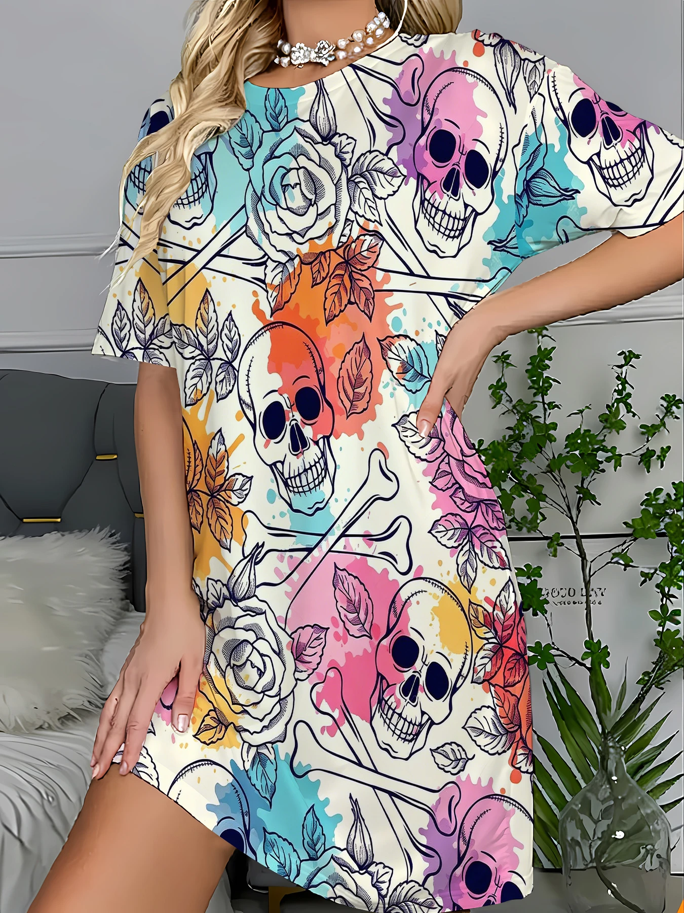 Women's Striped Print Sleep Dress Loose Knit Nightgown Cozy Summer Lounge
