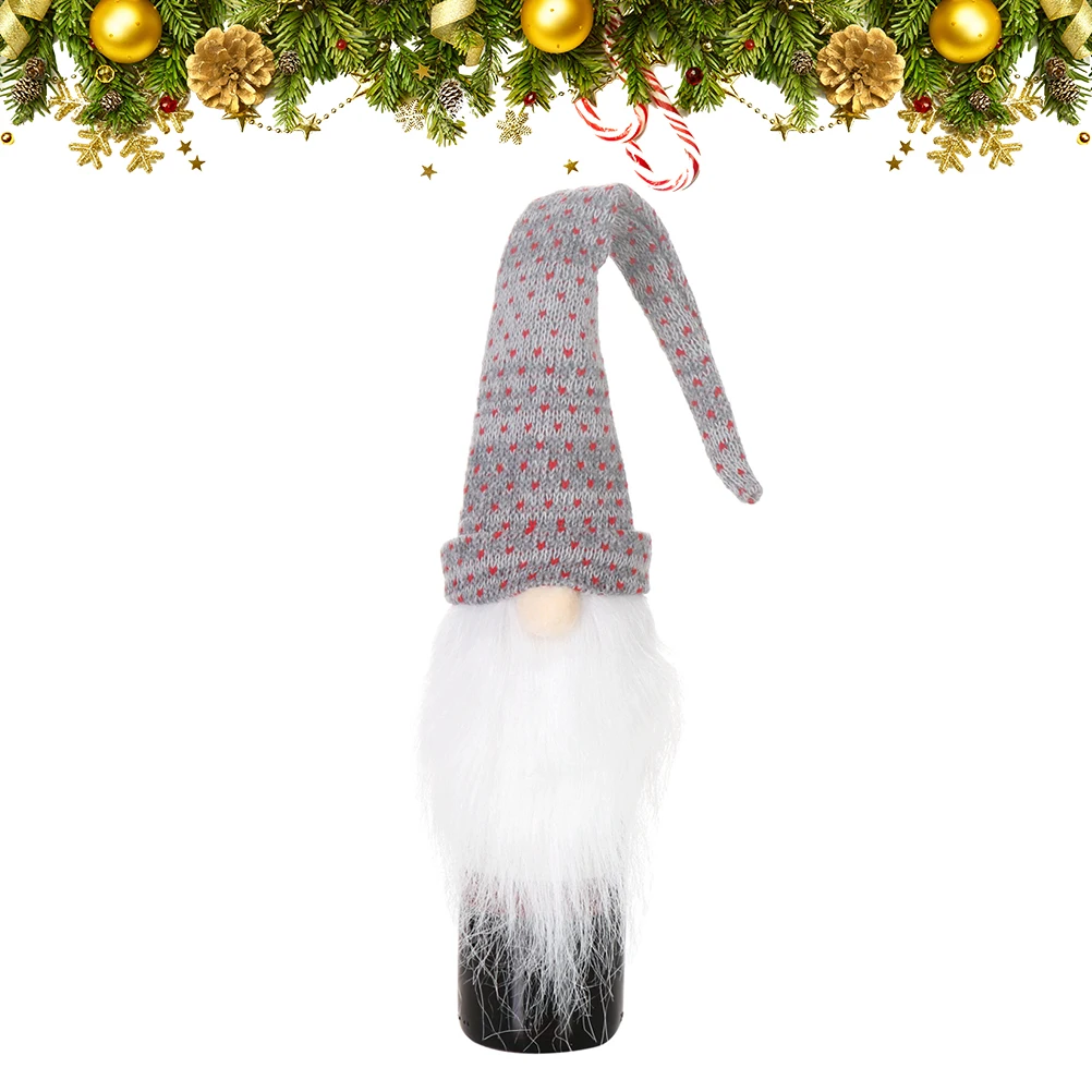 

Santa Claus Wine Bottle Cover Red and Grey Pattern Festive Design for Holiday Dinner Decoration Party Favor