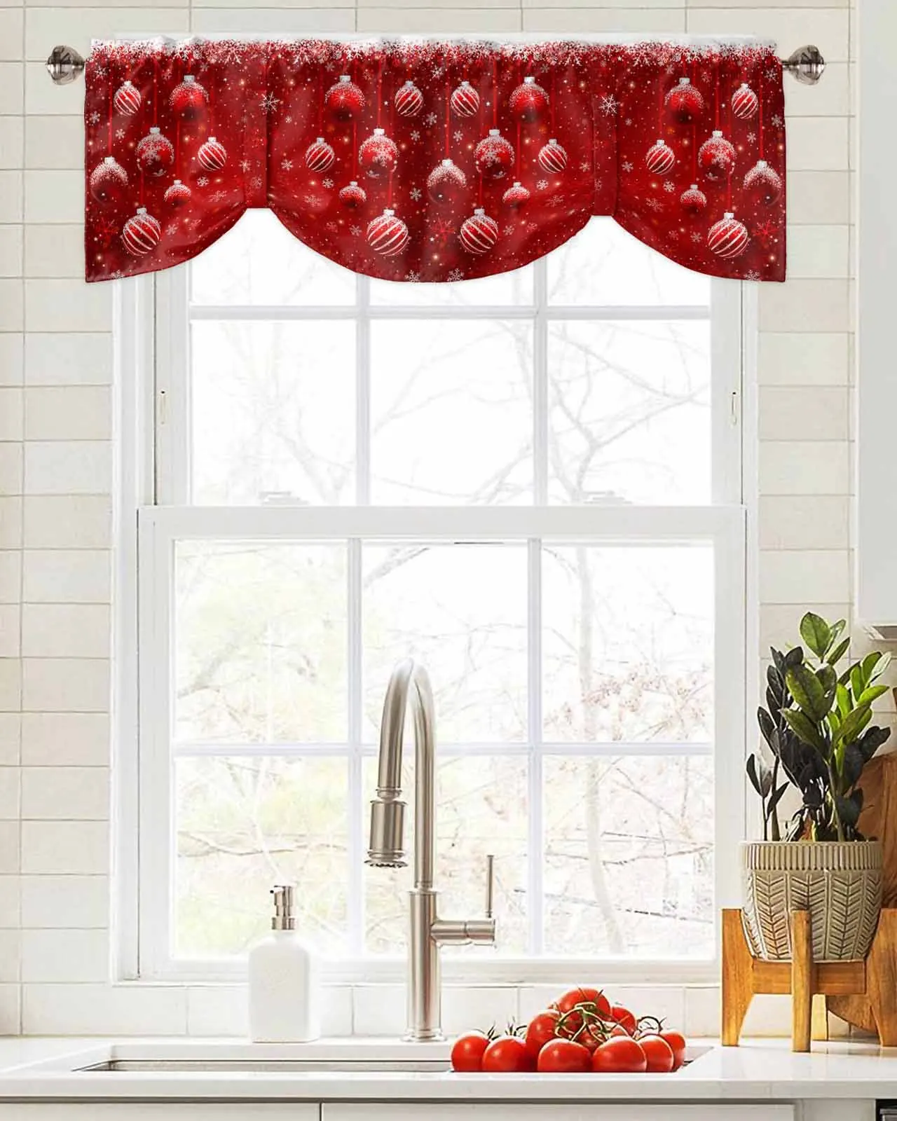 

Christmas Snow Bulb Window Curtain Living Room Kitchen Cabinet Tie-up Valance Curtain Rod Pocket Valance