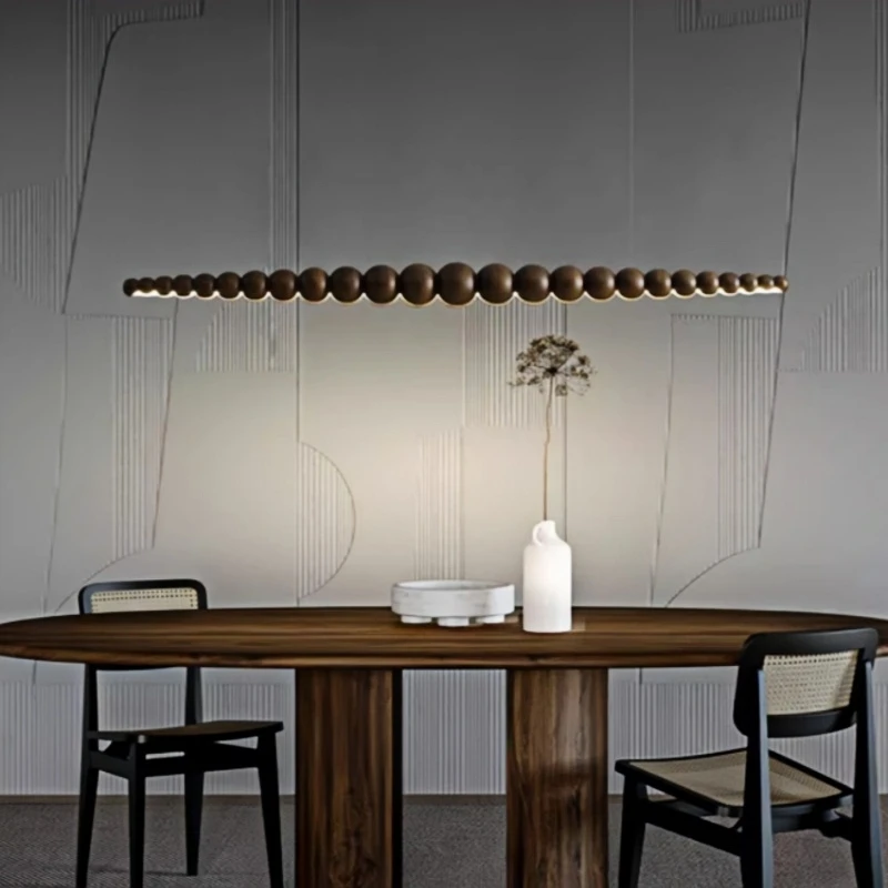 

Modern LED Pendant Lights Wooden Beads Long Linear Indoor Hanging Lamp Kitchen Island Dining Living Room Office Study Home Decor