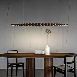 Modern LED Pendant Lights Wooden Beads Long Linear Indoor Hanging Lamp Kitchen Island Dining Living Room Office Study Home Decor