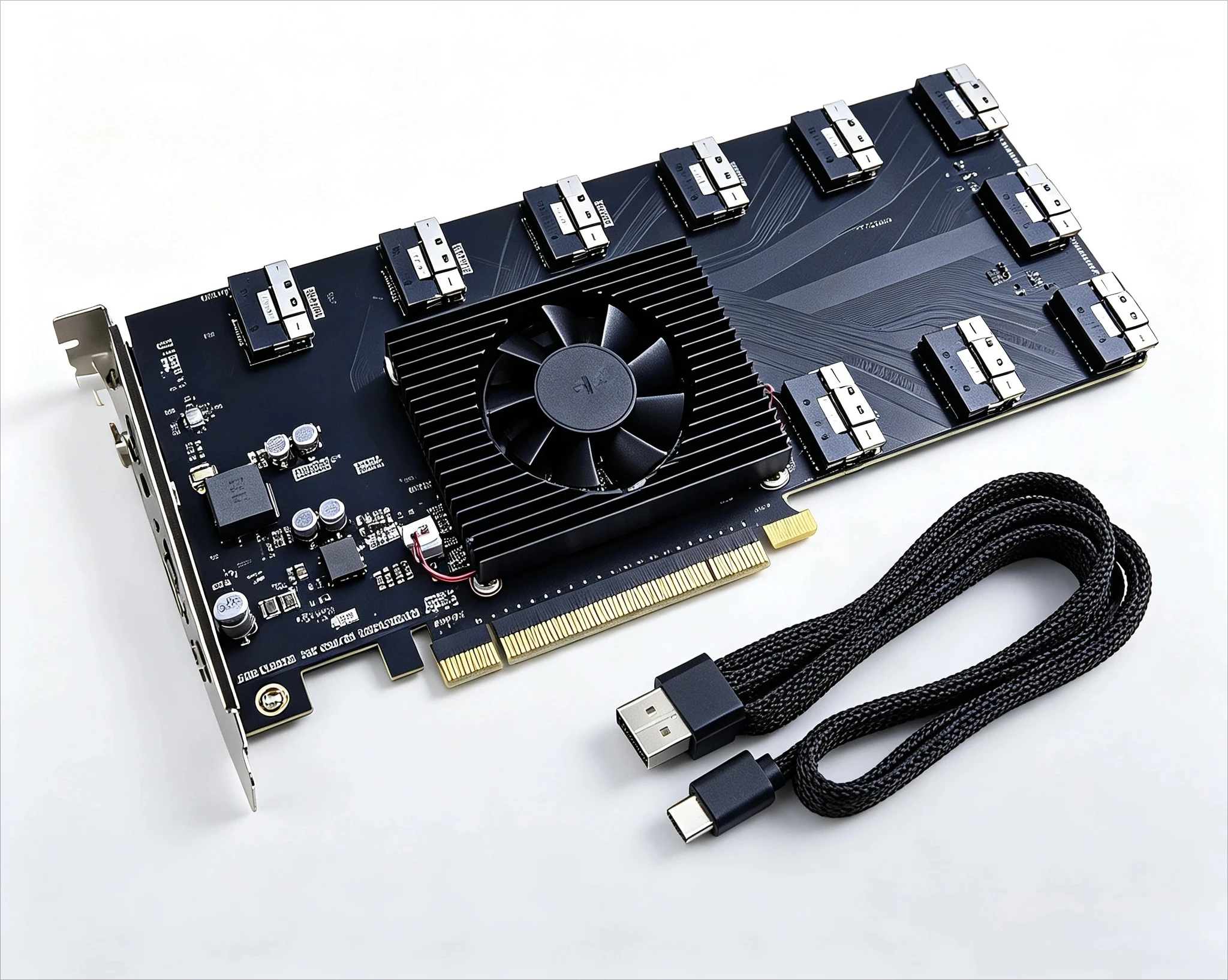 Card 10-Port SFF-8654 SlimSAS Bifurcation Card No Driver Required PLX88096 PCIe 4.0 Expansion