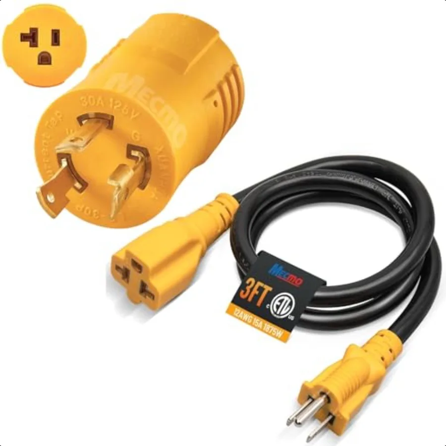 

3ft 15 Amp Household to 20 Amp AC Power Adapter Cable 12AWG [4 in 1] NEMA 515P to 515R 520R 615R 620R Shore Power Marine 30 Amp