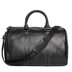 Sac polochon en cuir de vachette véritable pour hommes et femmes, sac de voyage d'affaires, grands sacs initiés, sacs à bagages de week-end, noir, mode