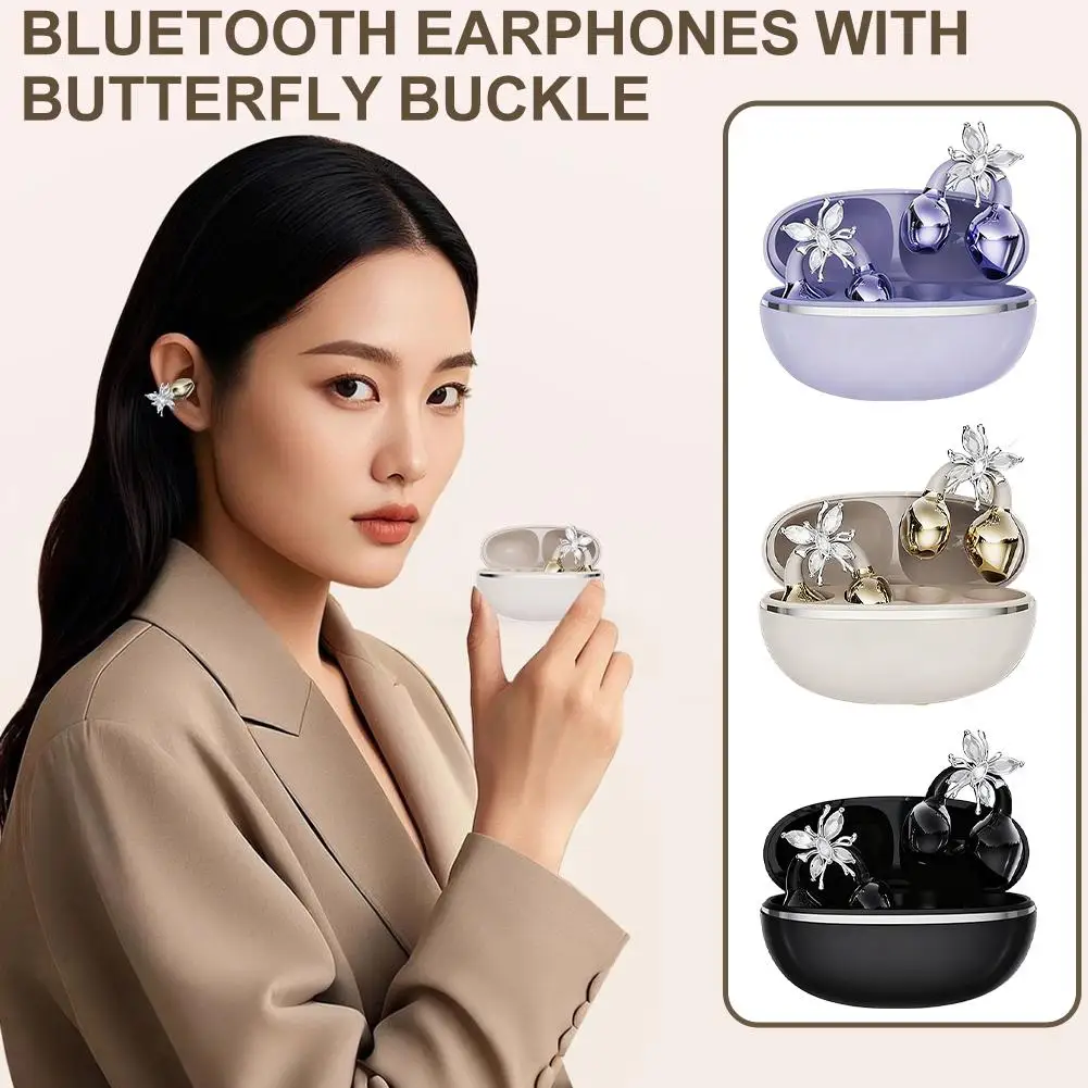 

Беспроводные наушники-клипсы с зарядным чехлом, спортивные Bluetooth-наушники с шумоподавлением, аксессуары для ушей в виде бабочки