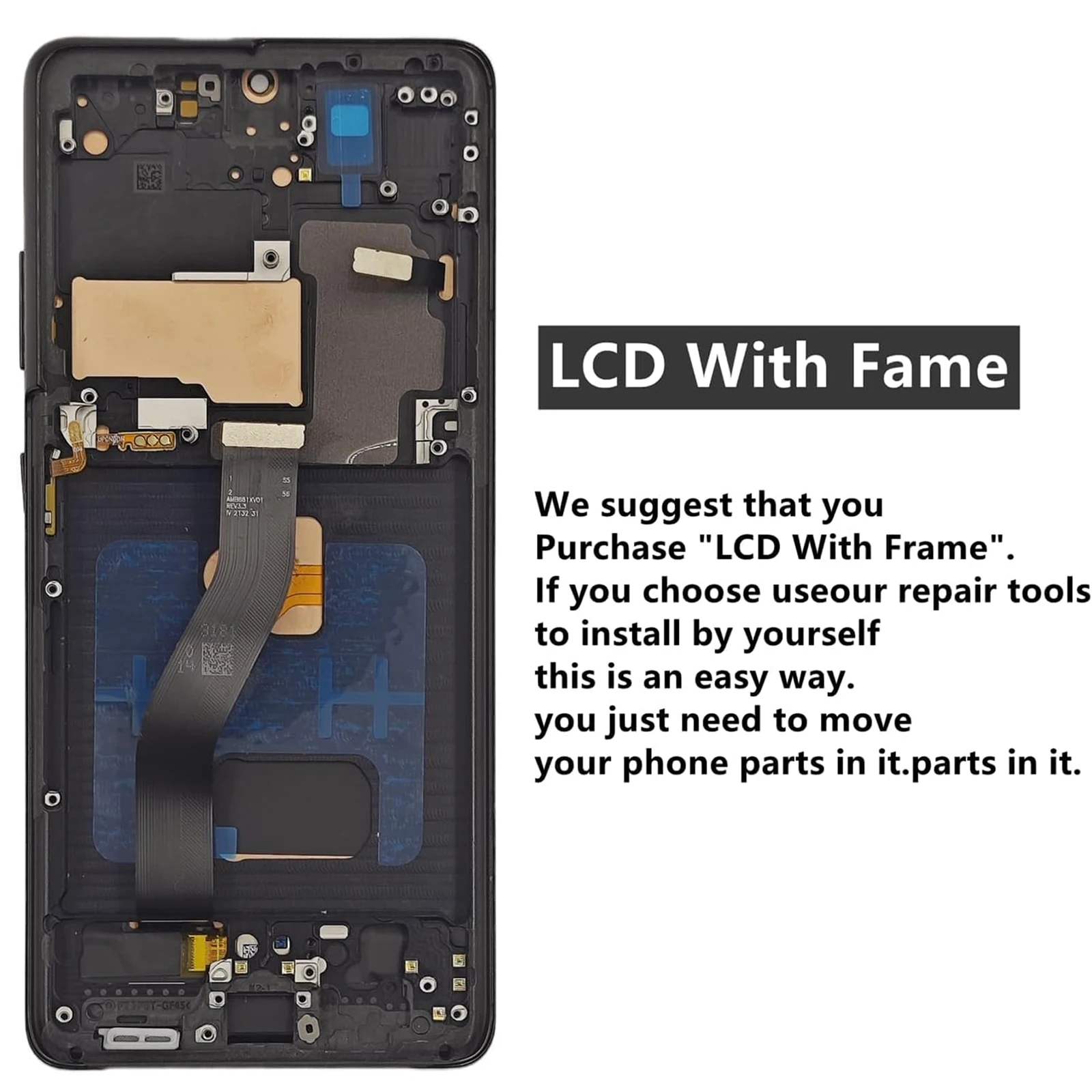 Screen Replacement for Samsung Galaxy S21 Ultra 5G with Frame, LCD Display Assembly, Repair Tool Included