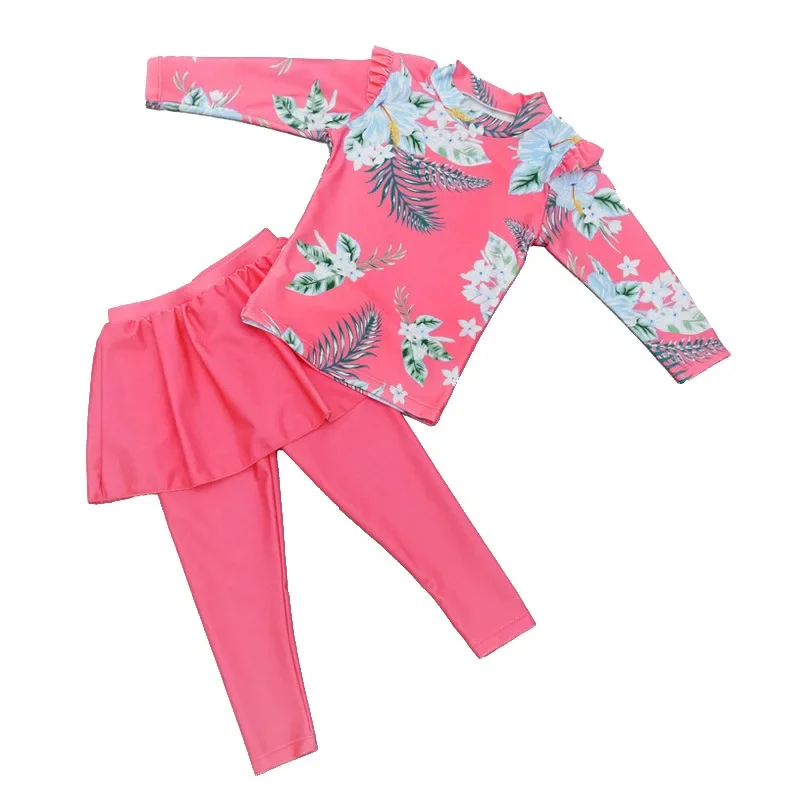 

Girl Two Pieces Suit 3-11 Year Children Long Sleeve Skirt Swimsuit Kid Cute Flower Print Swimwear Baby Bathing Suit