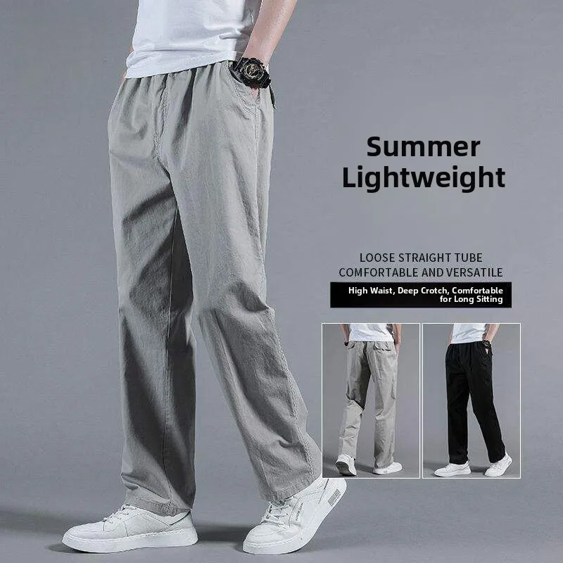

Summer Cotton Casual Pants Men's Loose Straight Thin Workwear Trousers Large Size Sports Long Pants Comfortable Breathable
