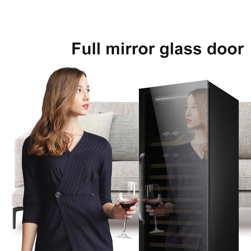 Mirror glass door wine fridge dual zone refrigerator built in wine cooler